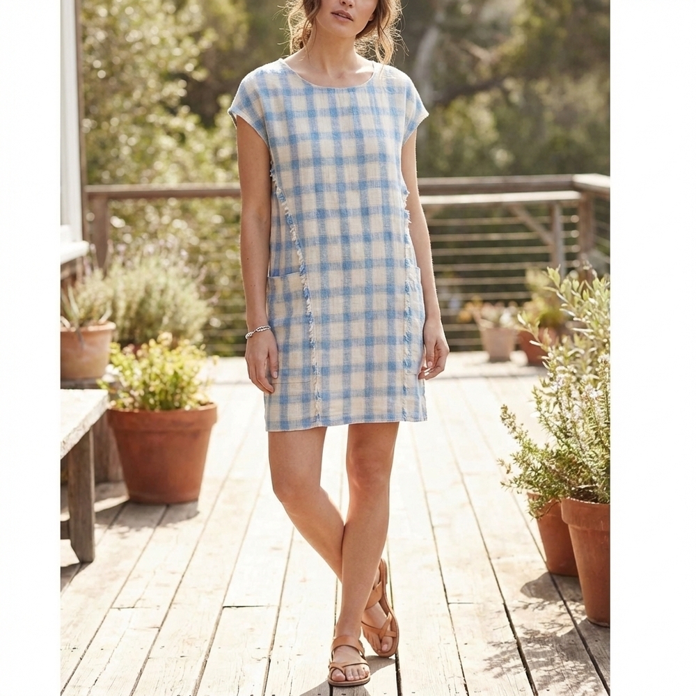 Umgee Blue and Cream Checkered Mini Dress, PTP 20
